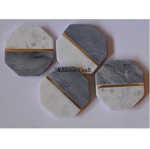 Ensemble de sous-verres en marbre élégant avec incrustation en laiton pour la décoration intérieure moderne Sous-verres en pierre de luxe pour boissons Décoration de table basse élégante - Product Image 2