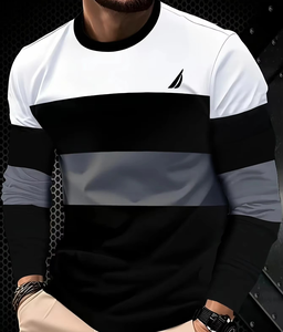 เสื้อยืดแขนสั้นผู้ชายแบบย้อมสี 100% โพลีเอสเตอร์ ลายเรขาคณิต ฤดูใบไม้ผลิ ฤดูใบไม้ร่วง 2025 สวมใส่สบาย เนื้อผ้านุ่ม สไตล์ลำลอง - Product Image 1