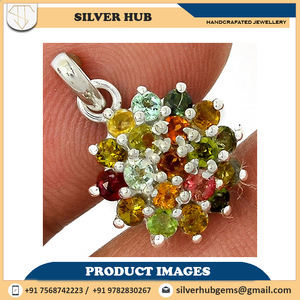 Venta al por mayor diseñador 925 plata esterlina Natural Multi turmalina piedra preciosa racimo punta ajuste colgante joyería para mujeres - Product Image 2