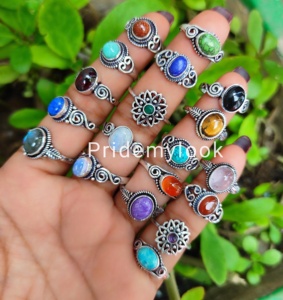 Anillos de moda al por mayor más vendidos, mezcla de piedras preciosas naturales, joyería de latón impermeable chapada en plata esterlina para fines de regalo 011 - Product Image 2