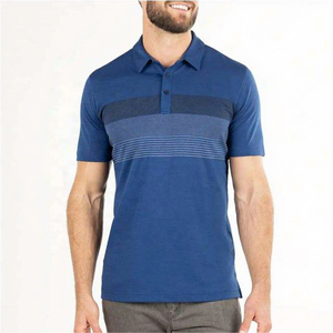 Men's Blue Short Sleeve Knitted <b>Polo</b> <b>Shirt</b> With <b>Striped</b> Color Blocked Design Casual Style - Product Image 1