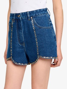 High Waist Denim <b>Shorts</b> with Rivet <b>Decoration</b> Blue Cotton Woven Casual Style Elastic Waist Quick Dry 180g Men's <b>Shorts</b> - Product Image 6