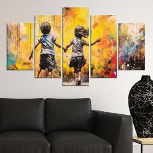Affiche sur toile imprimée pour enfants sur le thème de l'art urbain - Art mural urbain aux couleurs éclatantes, lot de 5 toiles assorties - Product Image 1