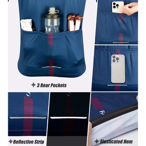 เสื้อจักรยานแขนยาว 100% โพลีเอสเตอร์ สีน้ำเงิน แดง ขาว ลายทาง ระบายอากาศได้ดี เสื้อผ้าสำหรับปั่นจักรยานสำหรับผู้ชาย ชุดปั่นจักรยานสำหรับฤดูร้อน - Product Image 3