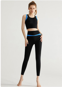 New Fashion Breathable Seamless High Waist Yoga Long <b>Leggings</b> Solid <b>Pattern</b> Two Piece Yoga Set <b>Women</b> High Elasticity Quick Dry - Product Image 2