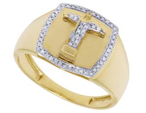 Bague pour homme au design religieux, fabriquée en or jaune 10 carats, sertie de diamants de laboratoire, bijou de mode hip-hop parfait pour un mariage - Product Image 3