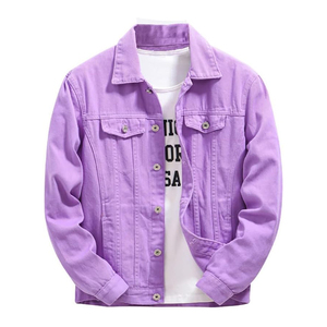 แจ็คเก็ตยีนส์ลำลองผู้ชายคุณภาพสูง ผ้าฝ้าย 100% สีพื้น ปกพับ กระเป๋าเคลือบผ้าทอเบา สำหรับฤดูหนาว - Product Image 1