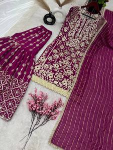 Nuevo diseñador de ropa de fiesta Look Fancy Top Dupatta y completamente cosido Gharara Salwar kamiz ropa pakistaní traje trabajado - Product Image 4