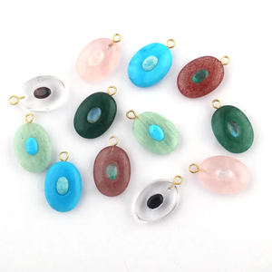 Pendentif en pierres précieuses ovales Amazonite Turquoise 13x17mm avec boucle plaquée or Double pierre breloques faites à la main - Product Image 2