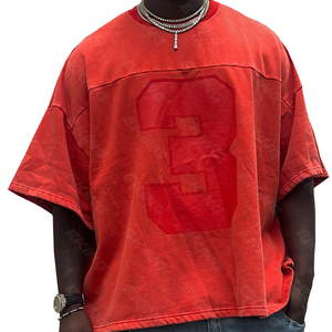 Camiseta Retro Personalizada <span class=keywords><strong>de</strong></span> Fútbol <span class=keywords><strong>Americano</strong></span>, Estilo Holgado, Camiseta Corta <span class=keywords><strong>de</strong></span> Algodón Vintage con Lavado Ácido para Hombre - Product Image 6