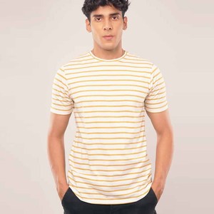 Camiseta de Jersey de algodón a rayas amarillas para hombre y mujer con tu propio diseño de camisetas estampadas - Product Image 3