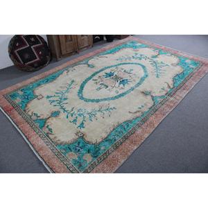 Alfombra Vintage de 6.3x10.4 pies, Alfombra Turca Grande, Alfombra Azul Sólida - Product Image 1