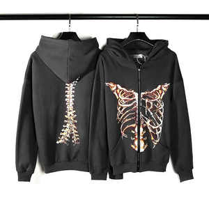 Sudadera con capucha de algodón 100% de gran tamaño para hombre, diseño de cremallera gráfica bordada, Sudadera de estilo callejero de manga larga, estampado de invierno - Product Image 1