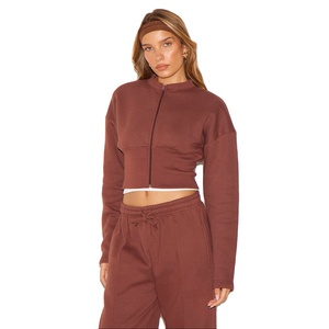 Sudadera recortada de corte regular para mujer, ropa de calle con cremallera, tela de lana, logotipo personalizado, ropa de invierno, Top para mujer - Product Image 1