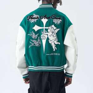 Veste de motard en laine personnalisée avec logo en gros, unisexe, hip-hop, broderie de lettres, bomber de baseball, col montant, streetwear - Product Image 2