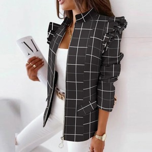 เสื้อเบลเซอร์คอตั้งหรูหราสำหรับผู้หญิงเสื้อแจ็คเก็ตมีซิปพิมพ์ลายสก็อตสำหรับฤดูใบไม้ผลิฤดูใบไม้ร่วง - Product Image 6