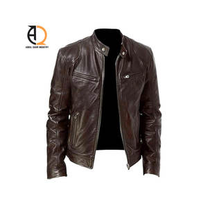 Veste en cuir pour homme, veste de motard, veste décontractée zippée, coupe-vent en cuir, veste en cuir légère en PU, veste de motard vintage - Product Image 5