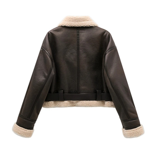 Chaqueta de piel de oveja auténtica para mujer, transpirable, con cuello doble de piel de oveja, estilo urbano - Product Image 3