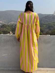 Vestido Maxi de Algodón Hecho a Mano, 100% Transpirable, a Rayas, Manga Larga, Cuello en V, Estilo Boho, Vestido Casual de Verano para Mujer, Nueva Llegada 2026 - Product Image 5