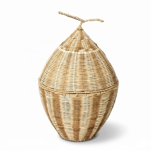 Adorable <b>Wicker</b> Rattan Pear Storage <b>Basket</b> with Lid Fruit Shape Woven Organizer Bin for Nursery Bathroom Home Decor Wholesale - Product Image 3