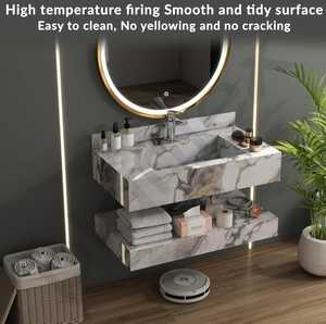 Mueble de Baño de Lujo con Lavabo Integrado y Encimera de Piedra Artificial New Vision |   Acabado Mármol ED-Gold |   Montado en la Pared |   32x18 Pulgadas - Product Image 6