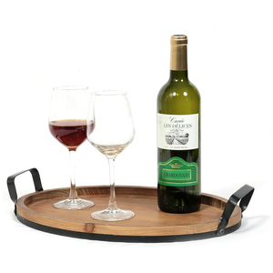 Bandeja de madera de mango ovalada de primera calidad con asas de metal duraderas Bandeja de madera elegante para mesa de centro Otomanos Exhibición de frutas y decoración del hogar - Product Image 6