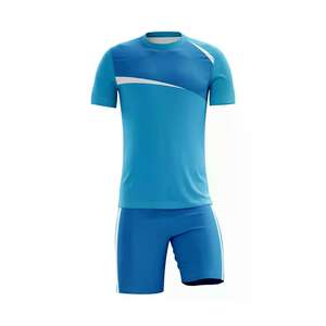 Uniforme de Fútbol de Manga Corta con Cuello Redondo Azul 100% Poliéster al por Mayor para Hombre y Mujer, Logotipo Personalizado Incluido - Product Image 1