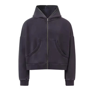 2025 vente en gros hommes hiver lavage à l'acide vintage sweat à capuche zippé avec logos de broderie personnalisés 100% coton écologique et coupe-vent - Product Image 5