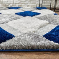 Rugs 3D Navy Blue Geometric Shaggy Heavyweight Area Rug Set Comfortable Soft Textured Carpet Stylish Pattern 60X110 cm 10.1kg