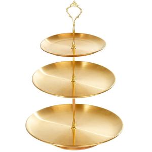Support à gâteau rond à trois niveaux, lisse et maigre, avec poignée, présentoir à gâteau de luxe - Product Image 1
