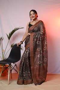 Digitale Bedrukte Sari 'S Met Gouden Rand En Blouse Traditionele Kleding Feestkleding Functie Dragen Mooie Kleur - Product Image 4