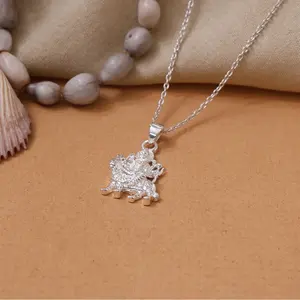 Collar con Colgante Durga de Oro de 18K y Plata 925, Chapado en Rodio, Patrón Geométrico, Estilo Vintage con Perla de Circonio para Compromiso - Product Image 1