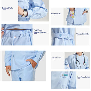 ชุดเครื่องแบบสครับกระดุมแขนสั้นสีทึบชุดยูนิฟอร์มพยาบาลหลากสี XL สำหรับใช้ในโรงพยาบาล - Product Image 5