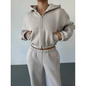 Womens Light <b>Pink</b> Full Zip <b>Tracksuit</b> Heavyweight Hooded Jacket And Matching Wide-Leg Trackstar OEM Private Label - Product Image 6