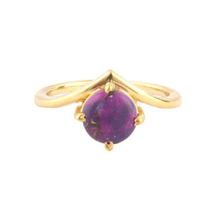 Stunning 8mm Round Shape Mohave Purple Copper <b>Turquoise</b> Stackable <b>Ring</b> Brass <b>Gold</b> Plated Prong Setting Handcrafted 8US Size <b>Ring</b> - Product Image 1