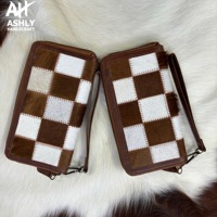 Dompet genggam kulit sapi untuk wanita, dompet Boho gaya Barat tali pendek ritsleting kualitas tinggi, dompet genggam kulit sapi untuk wanita