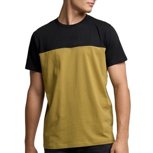 T-shirt ras du cou à manches courtes en coton peigné pour hommes avec t-shirts à blocs de couleurs - Product Image 1