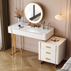 Modern Cream Leather <b>Dressing</b> <b>Table</b> <b>Solid</b> <b>Wood</b> Rock Base MDF Panel Floor Mount Luxury Light Wind Style Bedroom Apartment Living - Product Image 4
