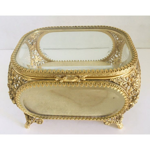 Top Creative Design Luxurious Brass Border Beveled Glass Jewelry Earring <b>Keepsake</b> <b>Box</b> Gold Finished Home <b>Wedding</b> Ring Storage - Product Image 5