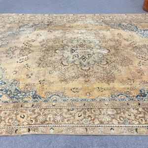 Turkish Oversize Eco-Friendly Rug 9.2x12.2 ft (279x372 Cm) Vintage <b>Brown</b> Patchwork <b>Wool</b> Rug with Latex Backing - Product Image 2