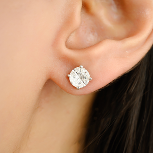 Bijoux de haute qualité princesse et marquise coupe diamant naturel boucles d'oreilles rondes bijoux minimaux solide or blanc 18 carats - Product Image 2