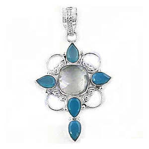 Pendentif Fleur en Argent 925 avec Quartz Arc-en-ciel, Pierre Précieuse Bleue, Style Vintage, Sertissage Clos, Bijou Unisexe pour Usage Quotidien - Product Image 1