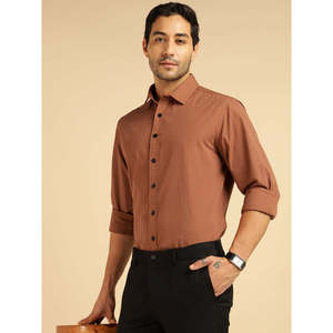 Amanush <b>Men's</b> <b>Brown</b> Solid Pure Cotton <b>Shirt</b> Full Sleeve Turn-down Collar Smart Casual Style <b>Mens</b> Wear <b>Shirts</b> - Product Image 1