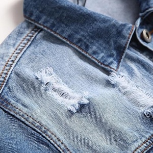 Men's <b>Denim</b> Jacket Stand Collar Washed Distressed Casual Autumn Outerwear Regular Fit Blue Jeans <b>Coat</b> - Product Image 5