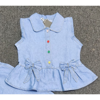 Ensemble 2 pièces en jean pour petites filles, motif uni, hauts de pyjama en tissu délavé, fabrication BD, délai d'échantillon 7 jours