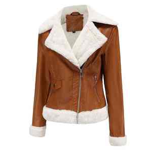 Chaqueta de cuero auténtico para mujer, estilo motero, ajustada, con cremallera, abrigo de motociclista, ropa de calle, chaqueta al por mayor con forro de piel - Product Image 4
