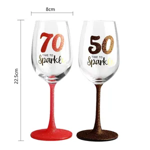 Vente en gros de verres à vin rouge bling personnalisés avec logo personnalisé pour gobelet à paillettes pour mariage cristal