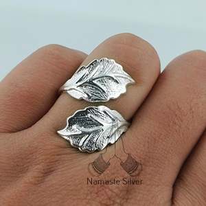 Dual Leaf Statement <b>Ring</b> Handmade Sterling Silver <b>Adjustable</b> <b>Size</b> Perfect Plant Lover Gift for Her Birthday Anniversary - Product Image 1