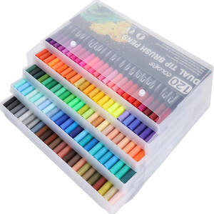 Chine <span class=keywords><strong>bon</strong></span> 120 couleurs aquarelle Double meilleur <span class=keywords><strong>feutre</strong></span> noir double pointe pinceau coloriage peinture dessin Permanent croquis marqueur stylo ensemble - Product Image 1