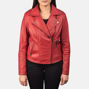 Ropa de mujer otoño personalizado al aire libre invierno Gran oferta estilo clásico Retro rojo mujer chaqueta de cuero genuino chaqueta de carreras - Product Image 4